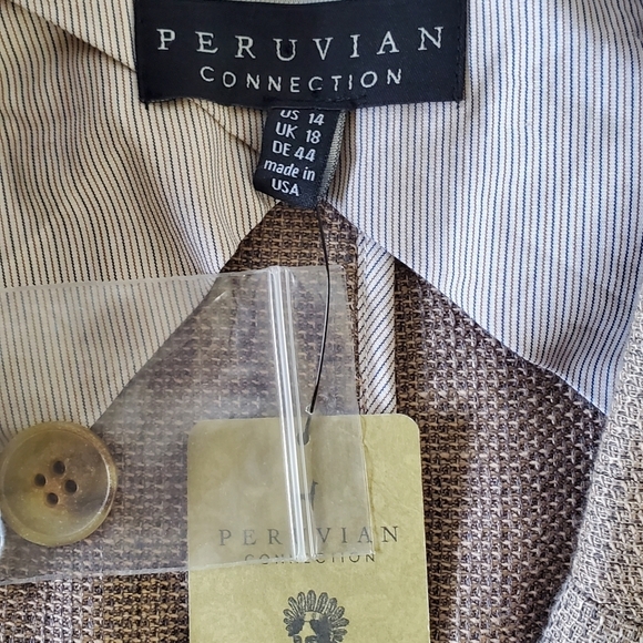 Peruvian Connection Linen Blend Blazer Size14 Old Money Sandstone Jacket NEW - Picture 13 of 16